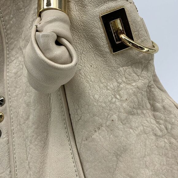 Tre Vero Cream Leather Rock Stud Hobo Handbag - Picture 6 of 11